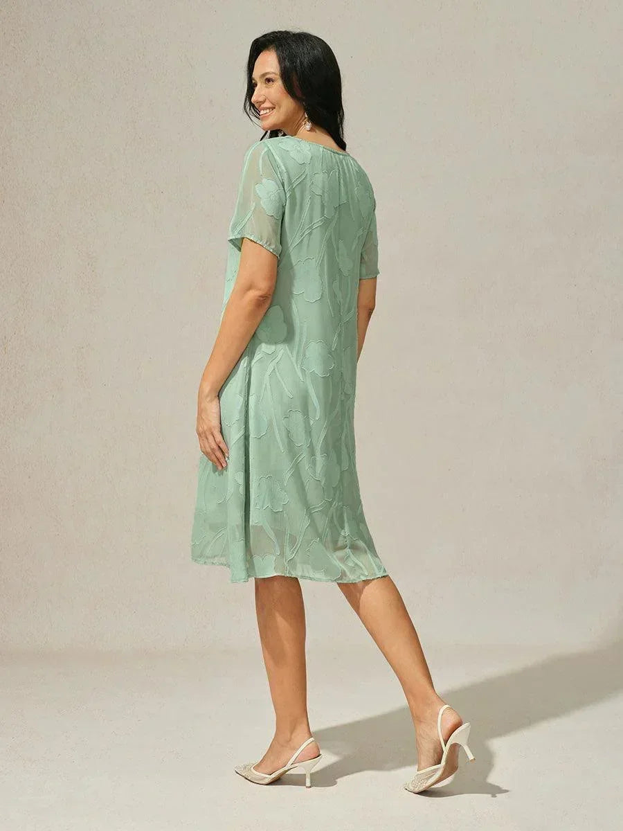Robe A-Line en chiffon transparent avec des fleurs, longueur genou