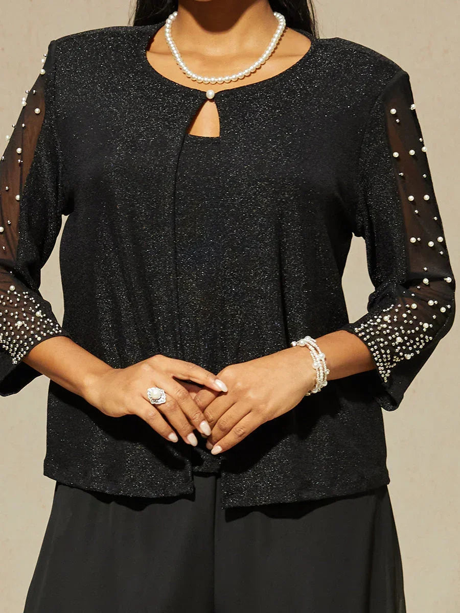 Chemise en texture métallique avec manches 3/4 et perles