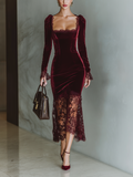Robe maxi adaptée aux femmes en velours bordeaux MDA1190J4T