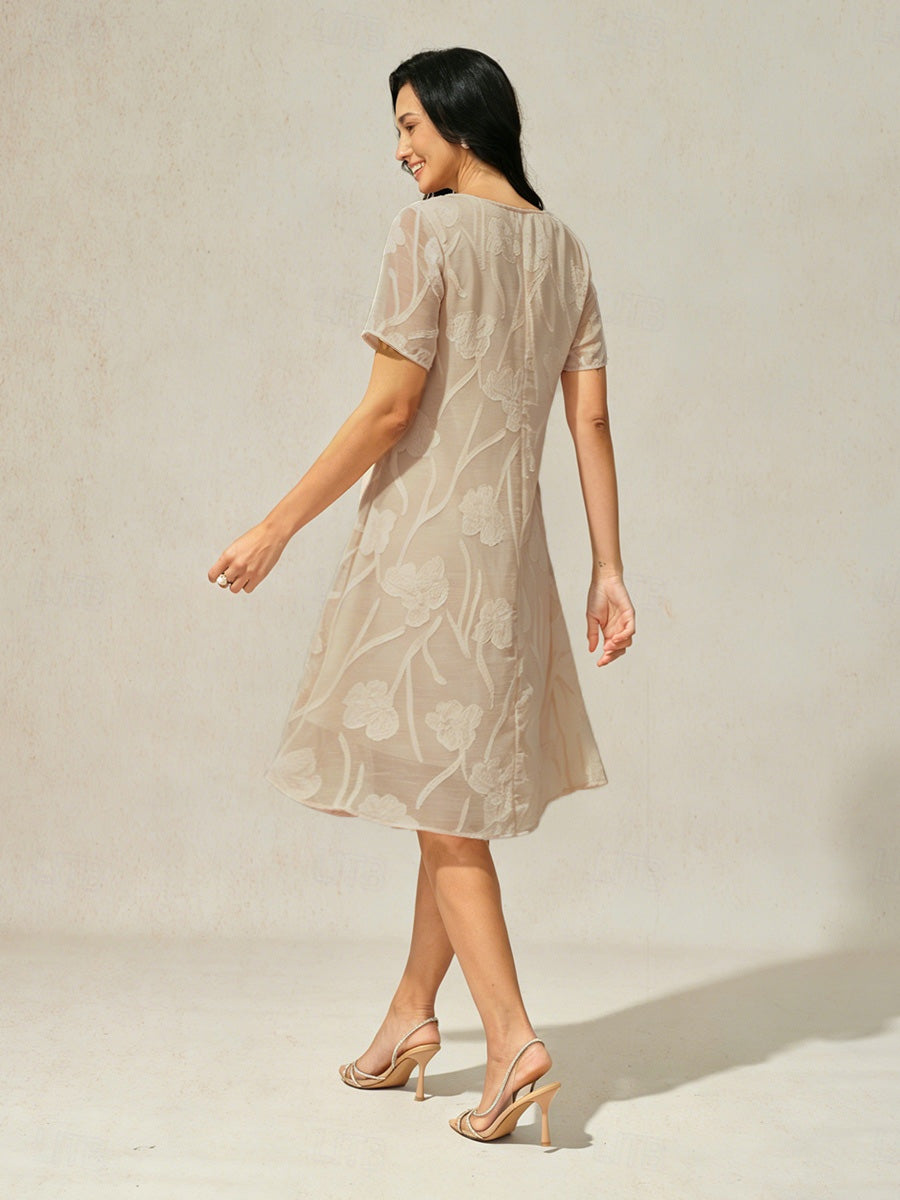 Robe A-Line en chiffon transparent avec des fleurs, longueur genou