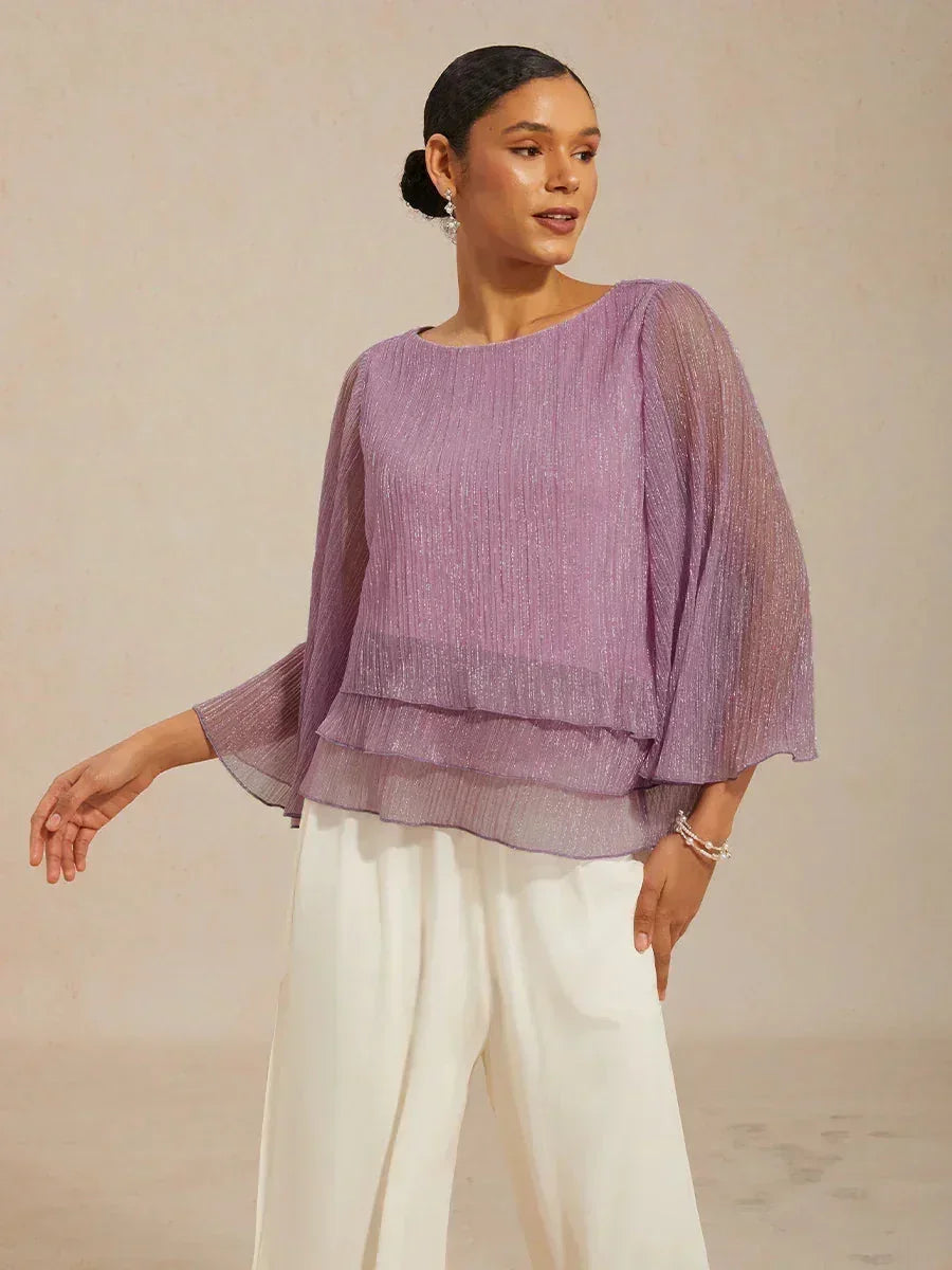 Chemise à couches asymétrique en chiffon froissé métallique