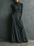 Robe maxi femme couleur anthracite avec col haut en tissu polyester-coton élégant MDA1727J1I