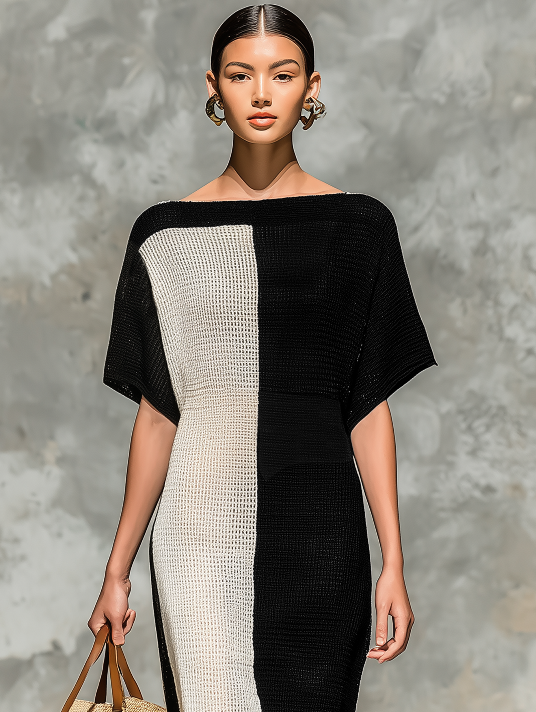 Robe maxi courte avec col bateau pour femmes, tricotée en minimalisme MDZ0969A4Y