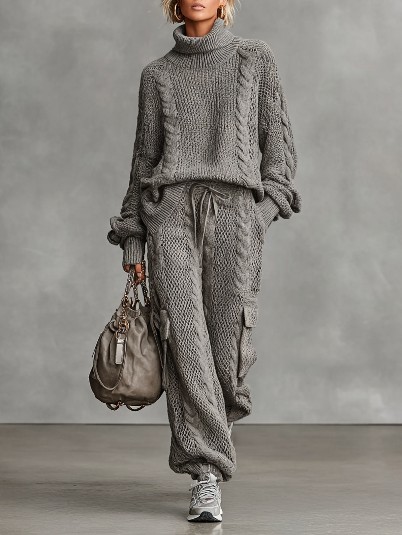 Ensemble de pantalon cargo et de pull de randonnée à col montant pour femmes MDA0958I2Y