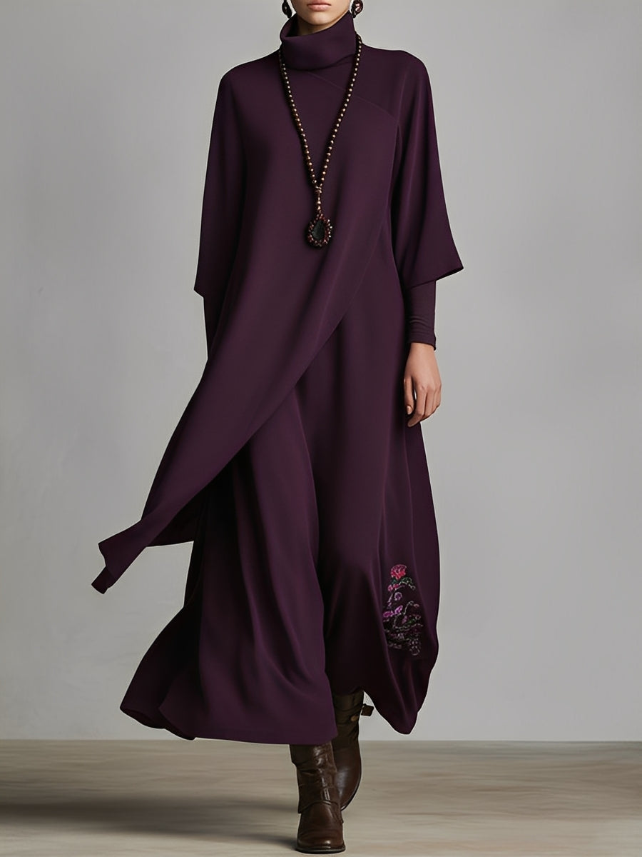 Robe maxi bleu clair avec col montant pour femmes avec broderie MDA1202K8I