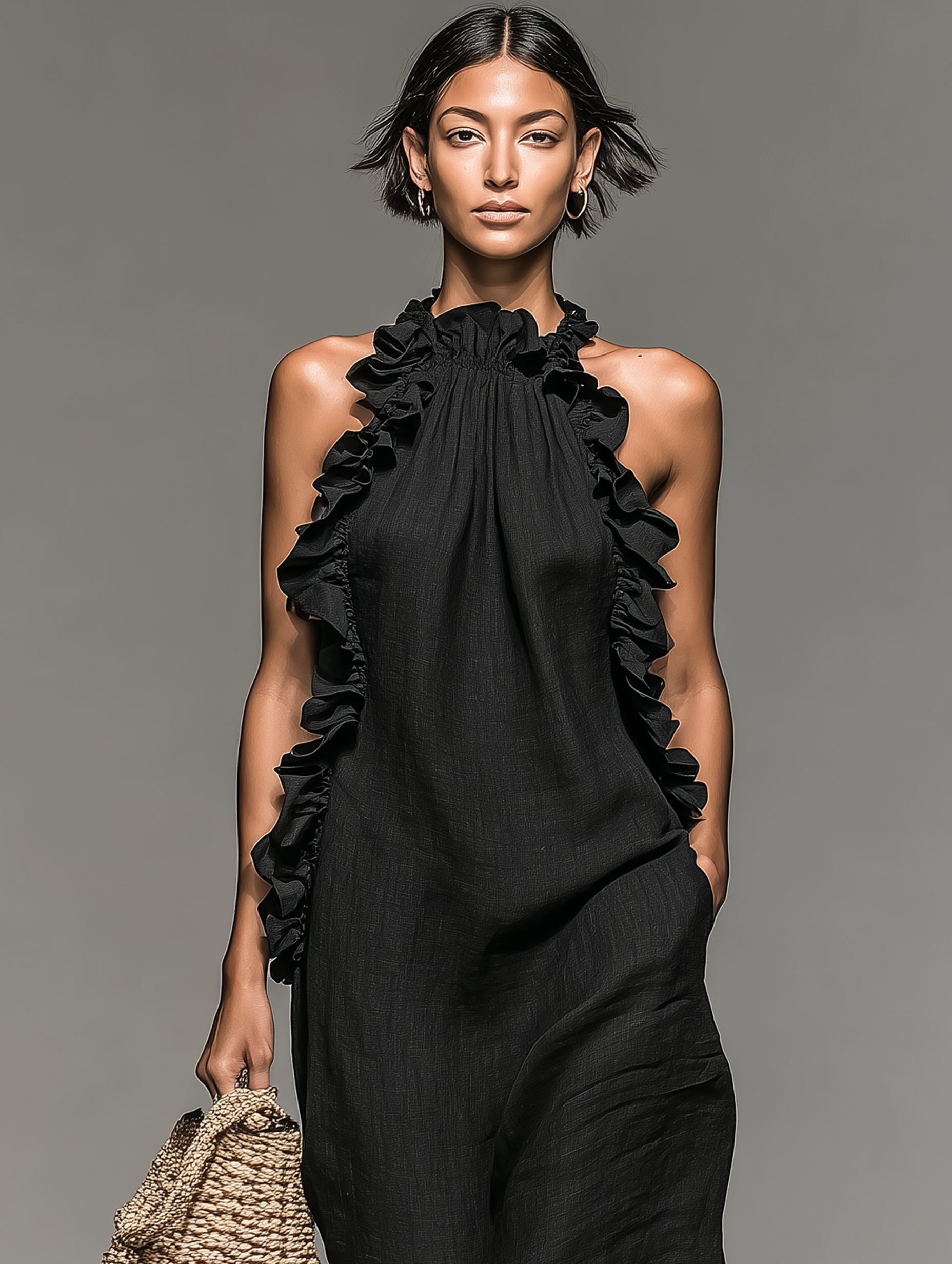 Robe maxi sans manches au design minimaliste en lin MDZ1622A0Y