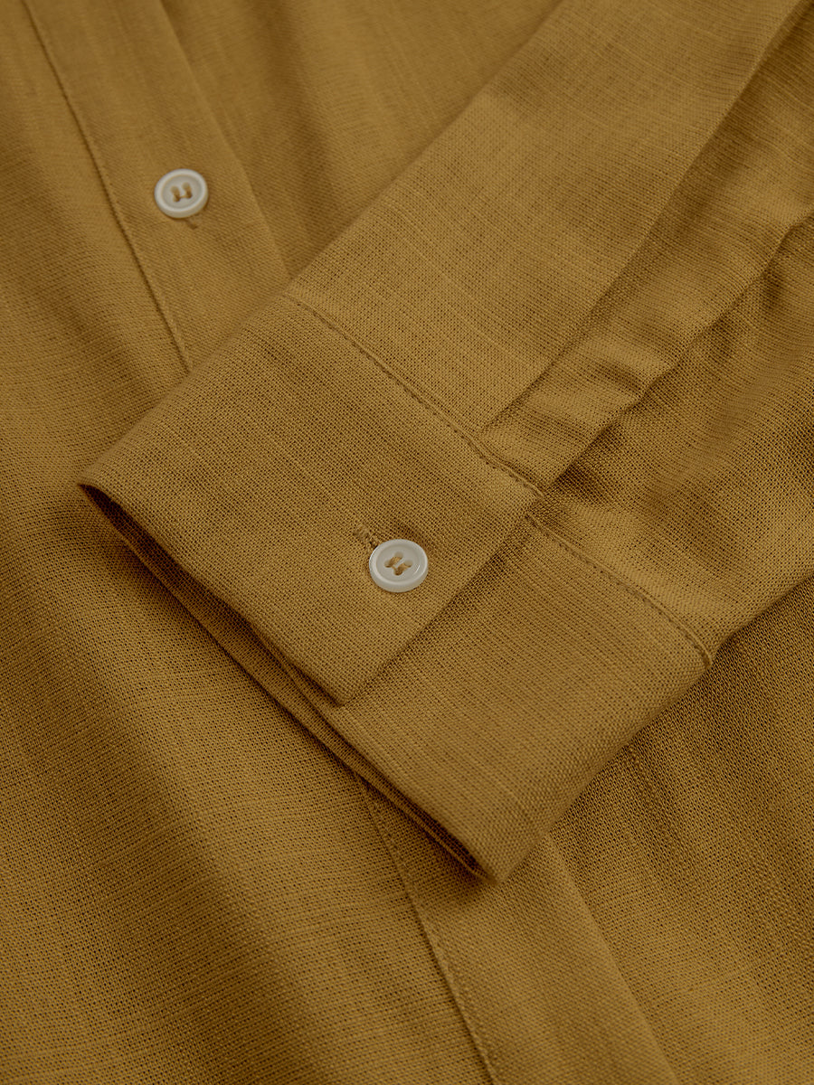 Robes à boutons en lin raffiné pour femmes - Robe mini avec ceinture couleur moutarde MDA1800I6I