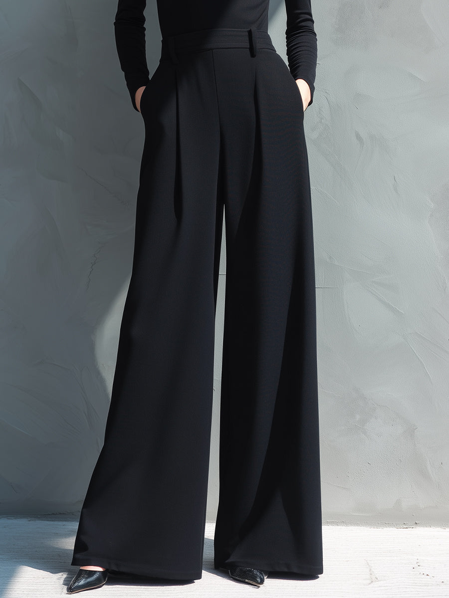 Combinaison en jersey classique pour femmes en noir avec col montant et jambes larges - MDA2133J5I