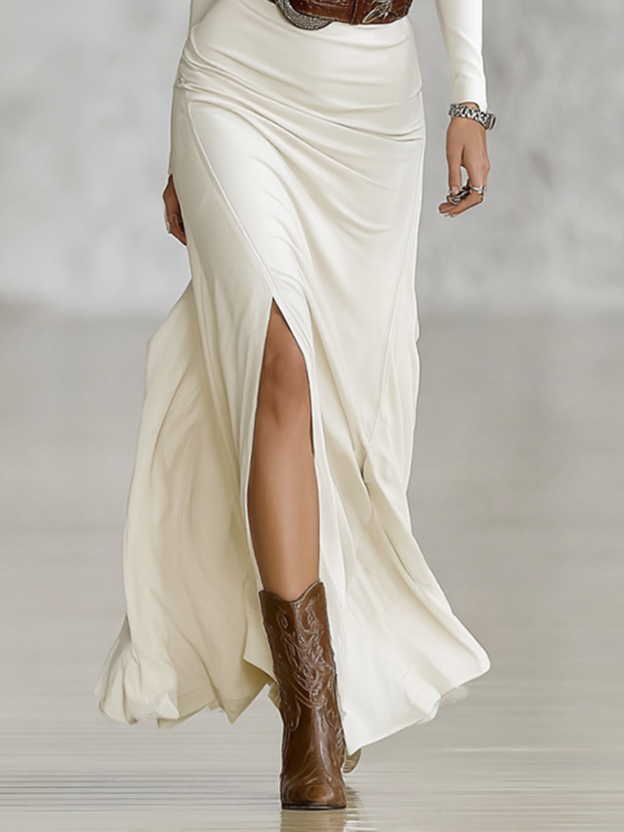 Robes maxi avec col et manches longues pour femmes (sans ceinture) MDA2480G9Y