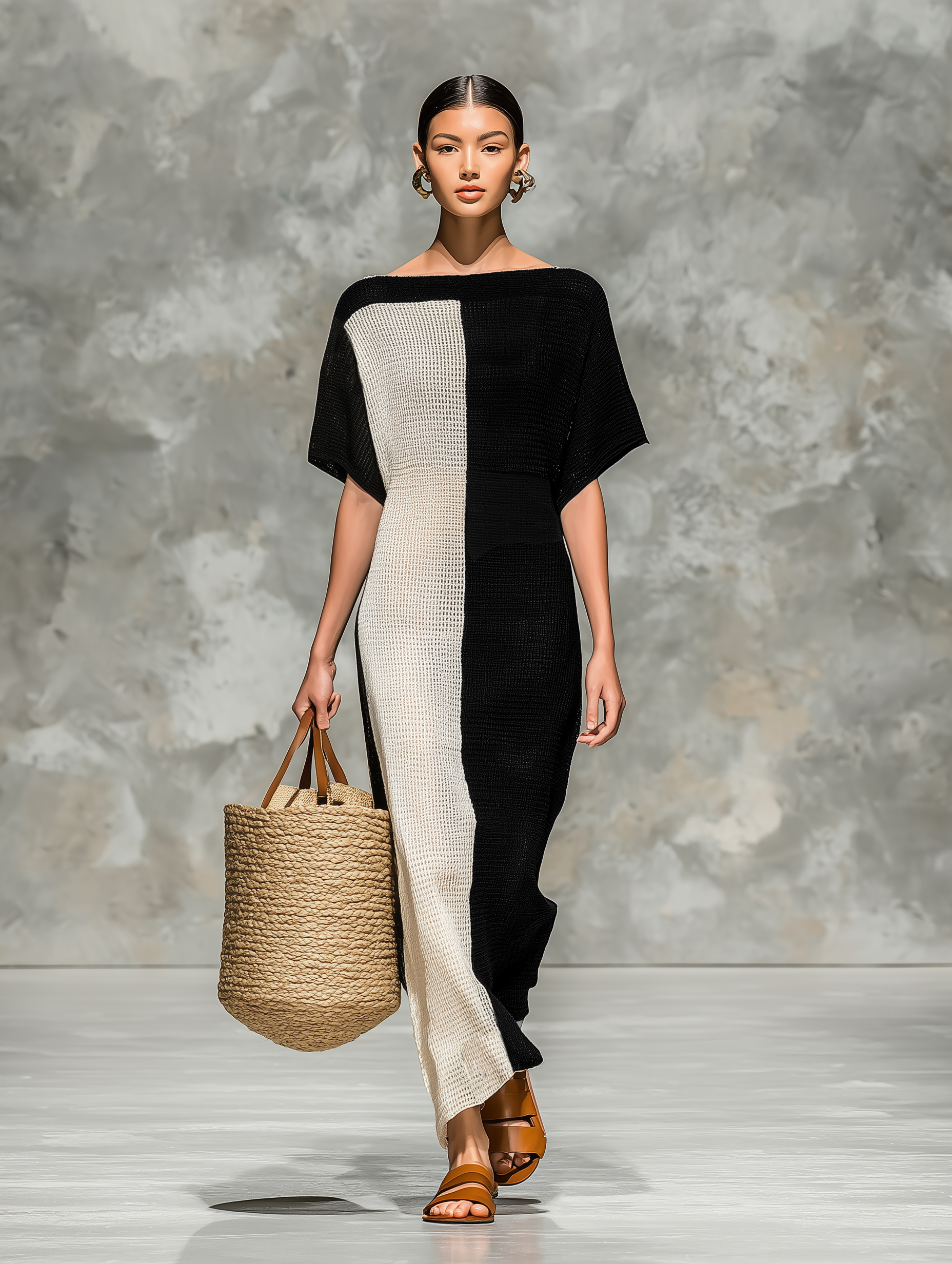 Robe maxi courte avec col bateau pour femmes, tricotée en minimalisme MDZ0969A4Y