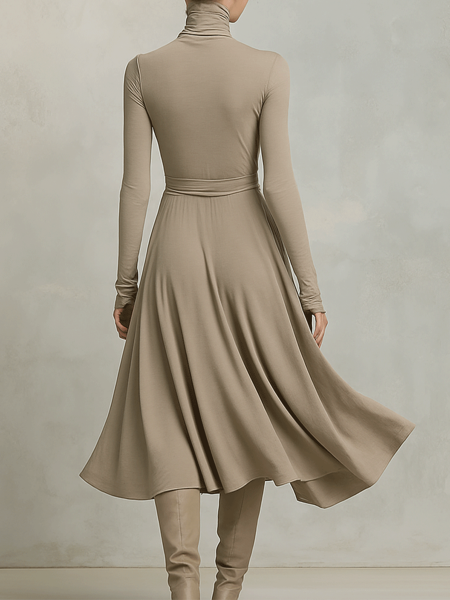 Robe midi tricotée mixte pour femmes avec des manches longues et flatteuses MDA2446G6I