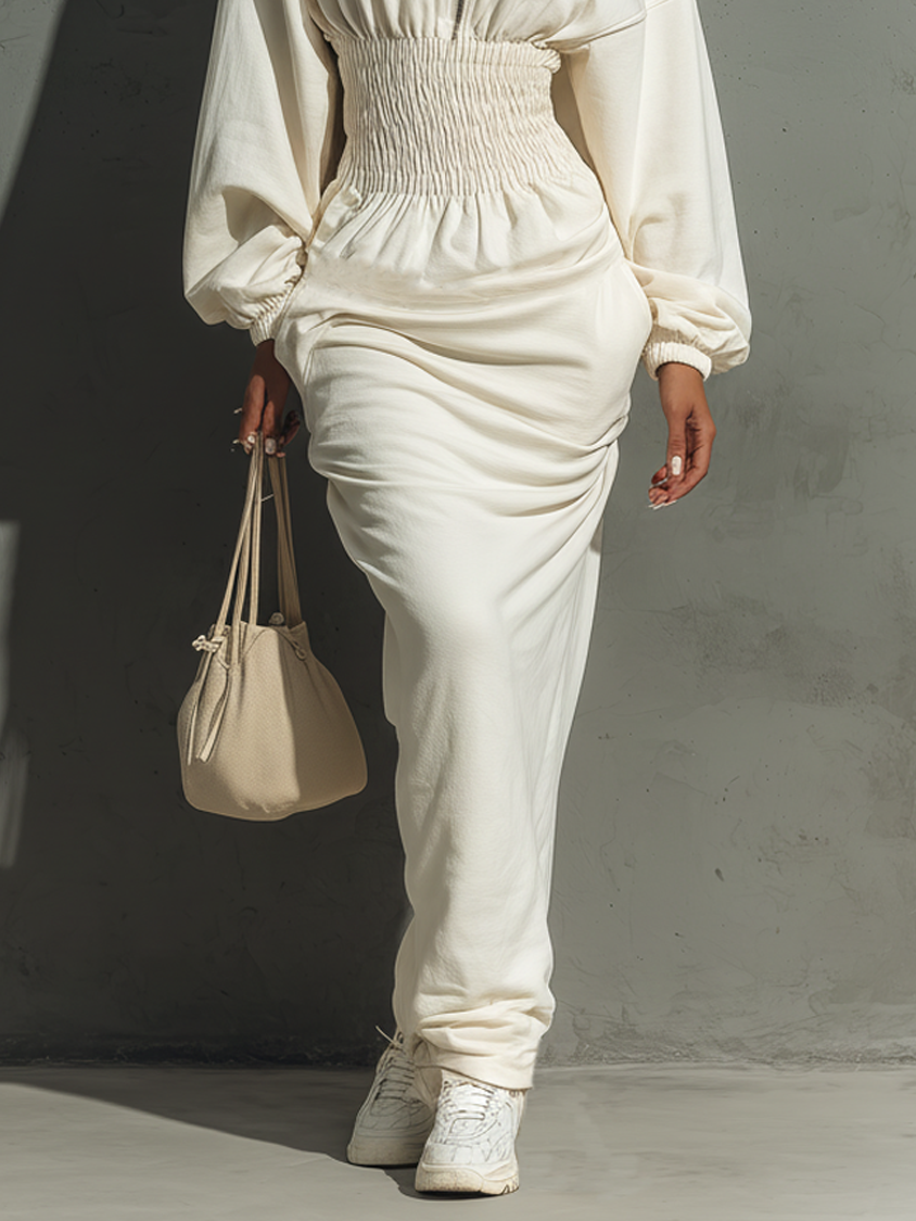 Robe maxi avec plis à la taille, avec capuche, style minimaliste pour femmes MDA1965L4Y