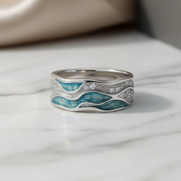 Bague ondulée en turquoise en argent