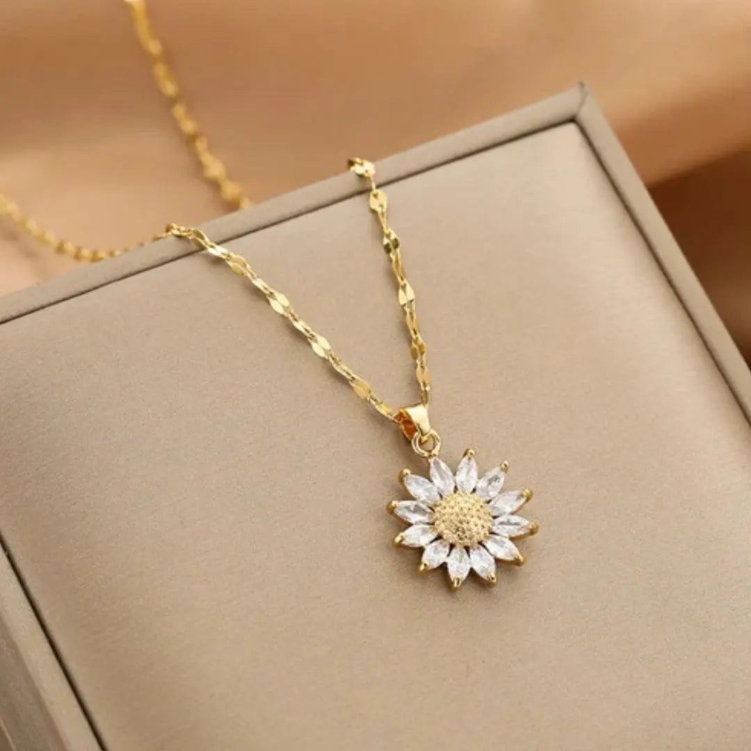 Bracelet avec pendentif tournesol en or et cristal