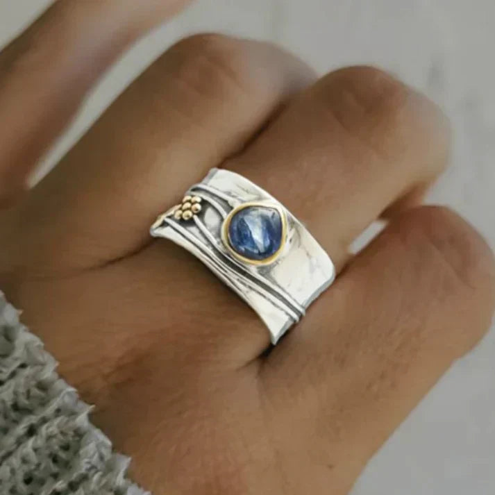 Bague vintage en saphir bleu plaqué argent