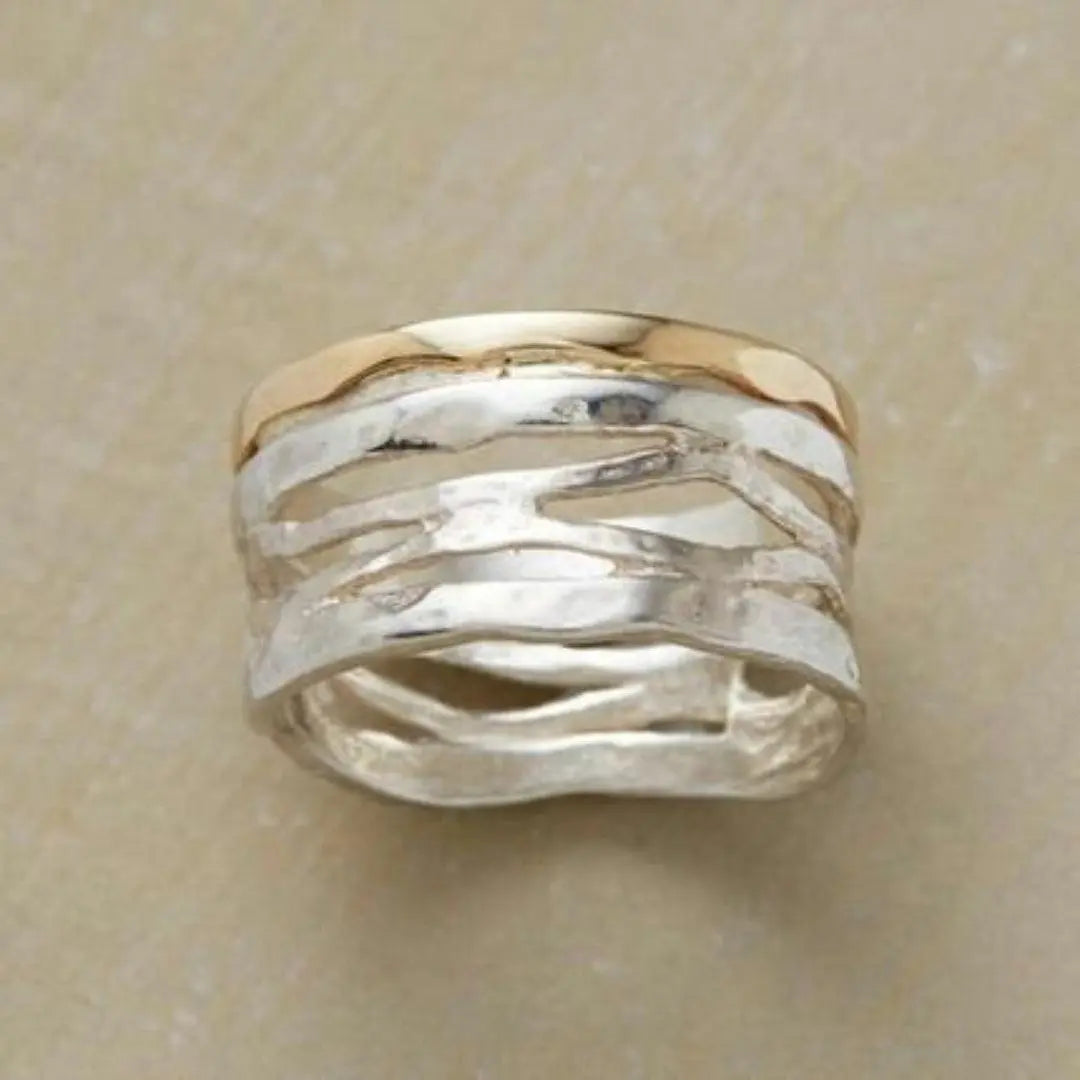 Bague vintage à pois en or et argent