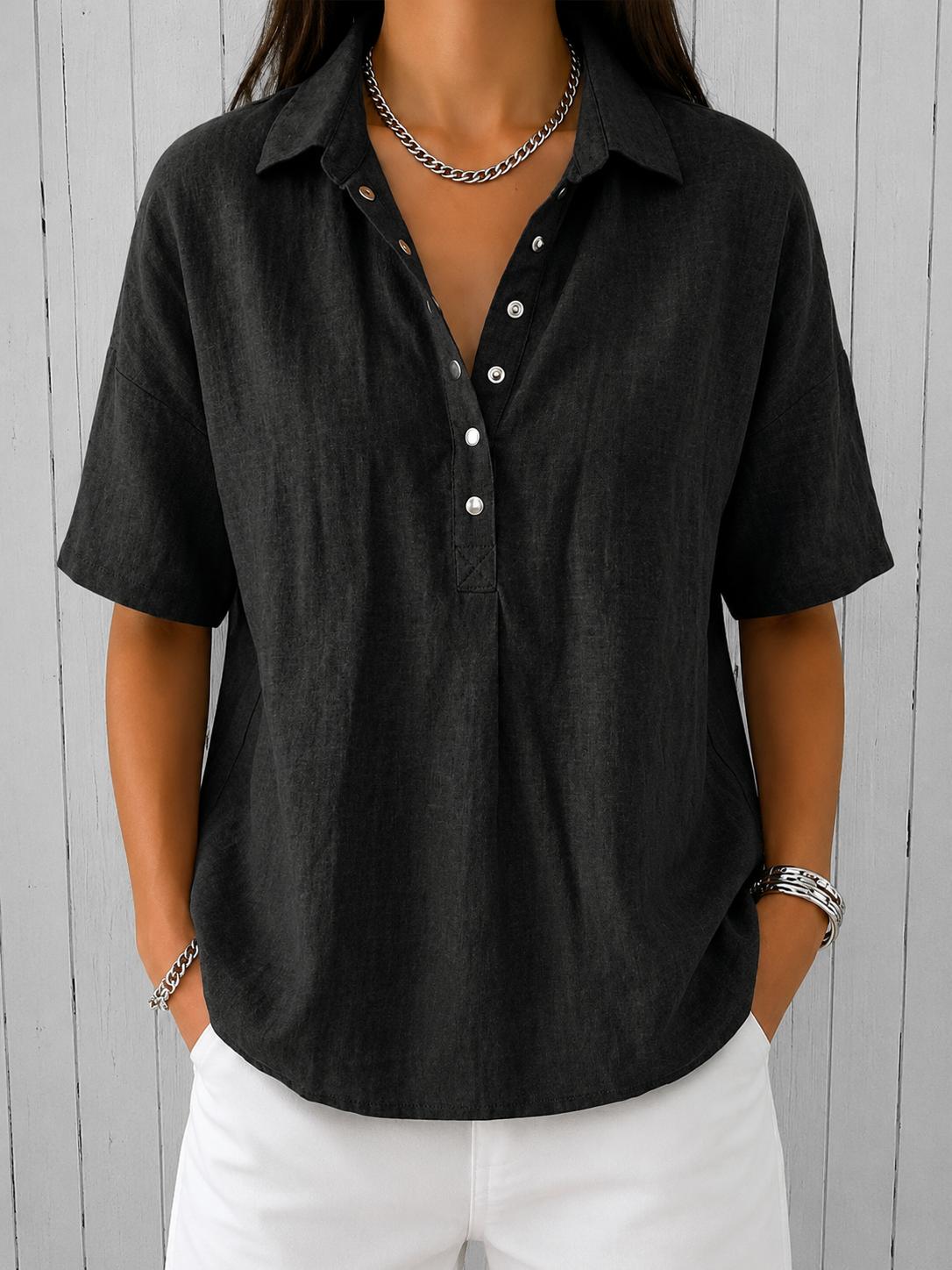 Blouse | Blouse en lin avec col et boutons