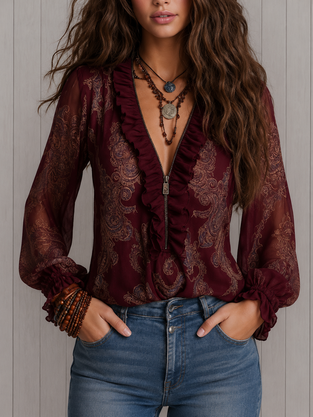 Alice | Chemise en chiffon avec broderie paisley baroque