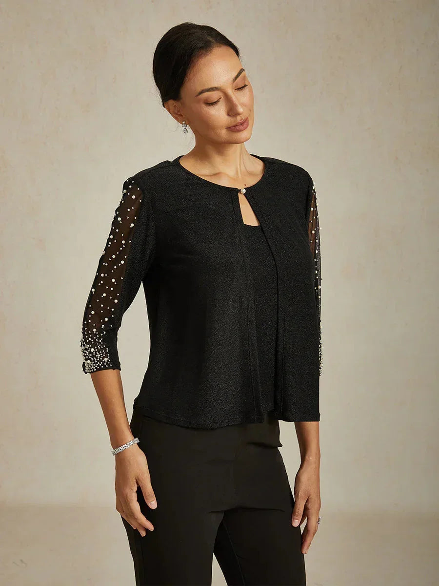 Chemise en texture métallique avec manches 3/4 et perles