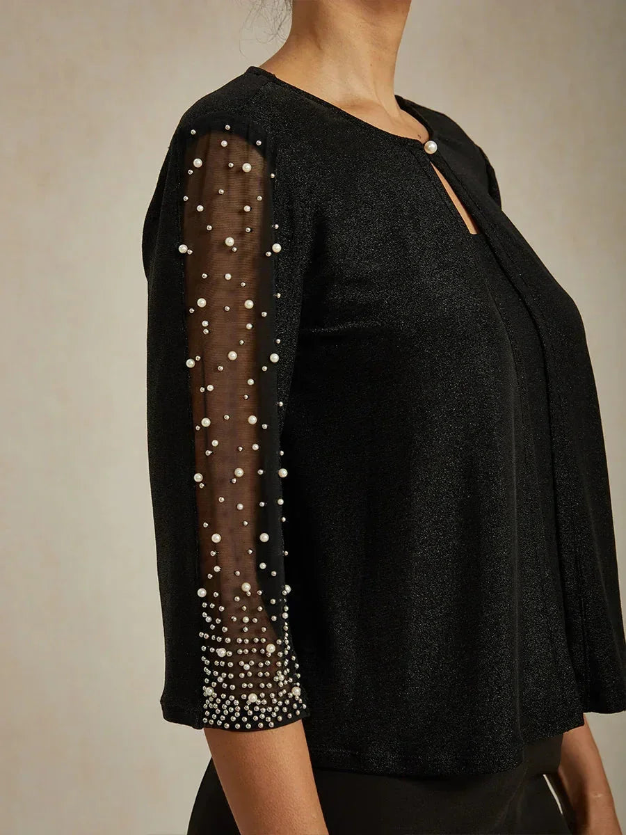 Chemise en texture métallique avec manches 3/4 et perles