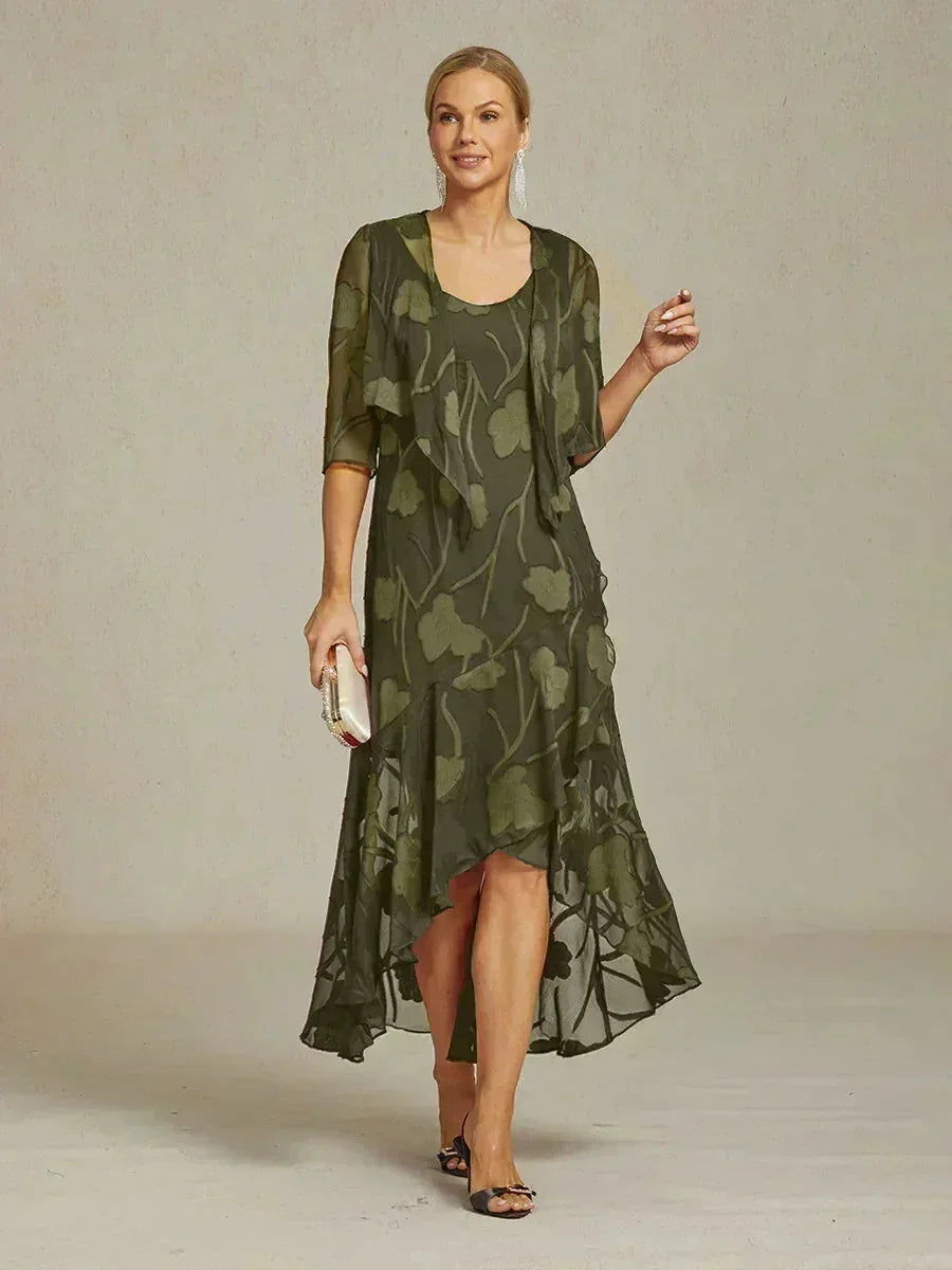 Robes de soirée sans manches en chiffon floral avec des bords asymétriques