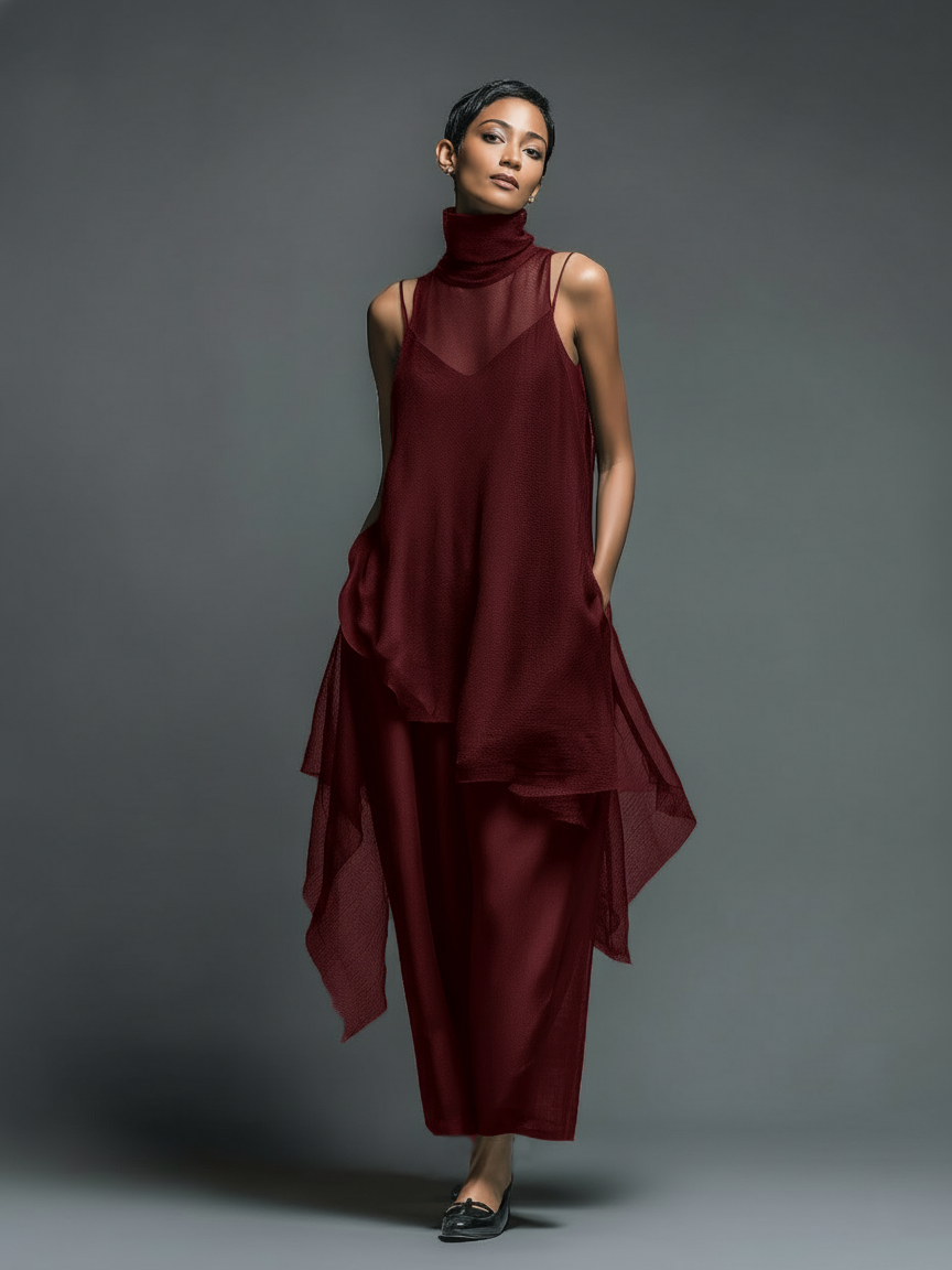 Robes de nuit minimalistes pour femmes en imitation acétate combinées avec une robe maxi à couche en chiffon MDZ2702A3Y