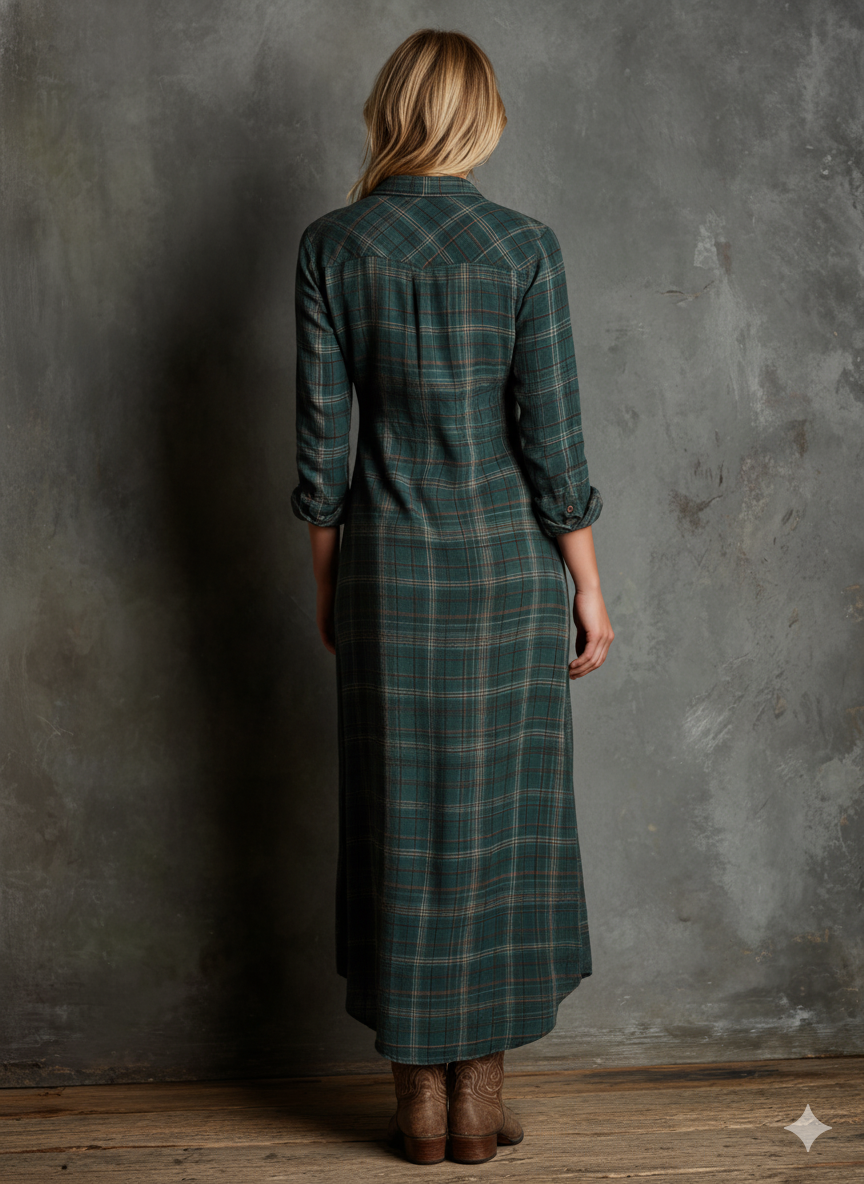 Robes maxi à col à carreaux pour femmes MDA1249H1Y