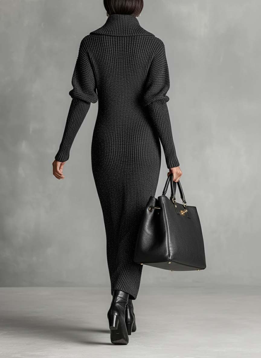 Robe maxi tricotée avec fermeture éclair de couleur unie pour femmes MDA1633J4Y