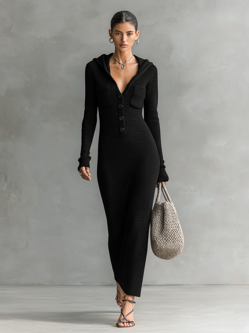 Robe maxi tricotée à capuche ajustée pour femmes MDA1451H6Y