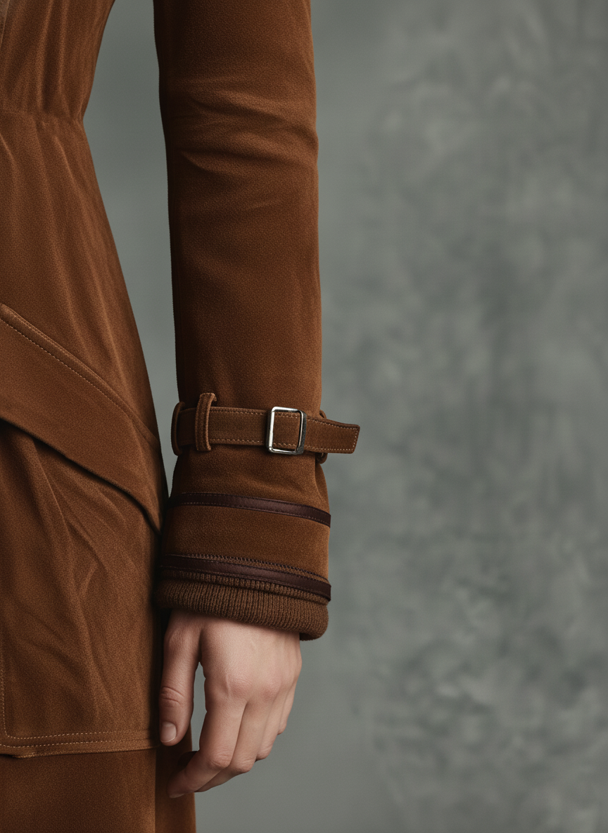 Manteau long pour femmes avec revêtement en daim, boutons doubles et pantalon MDA2580H6Y