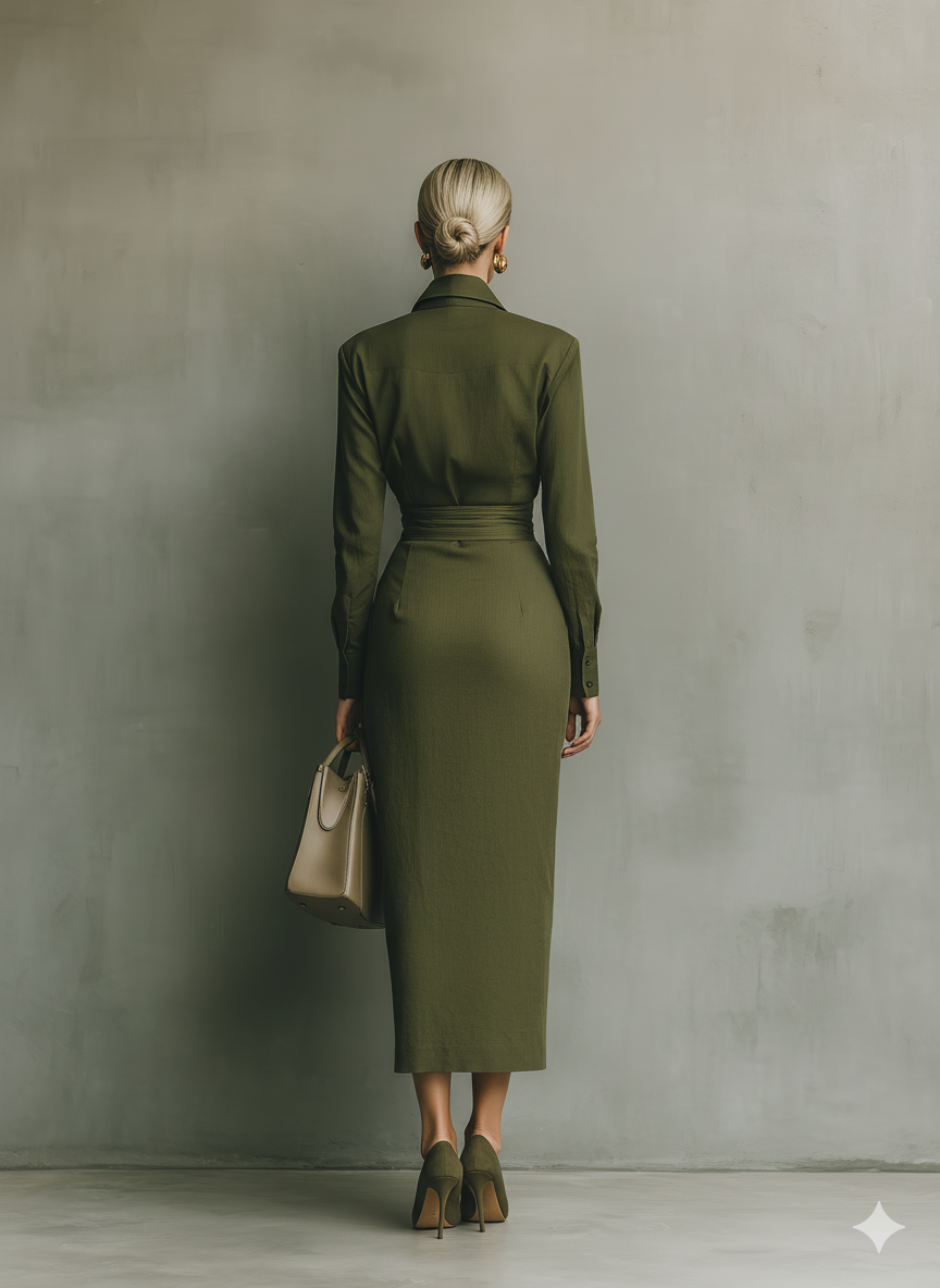 Robe maxi femme en vert militaire en mélange de coton MDA2281I8T
