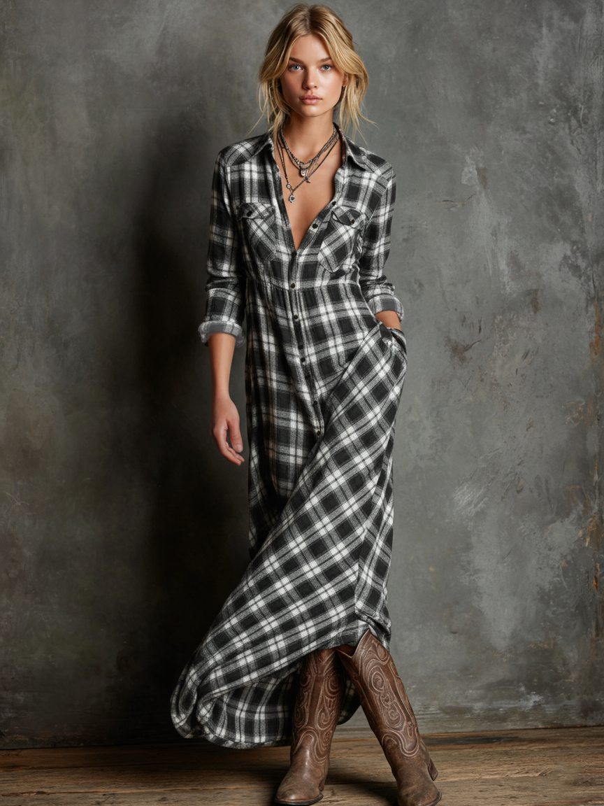 Robes maxi avec col en V pour femmes à rayures