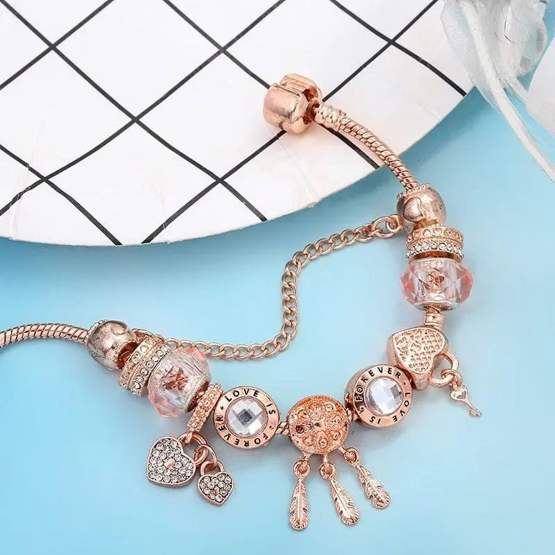 Bracelet de prières rose avec pendentifs en argent sterling inclus