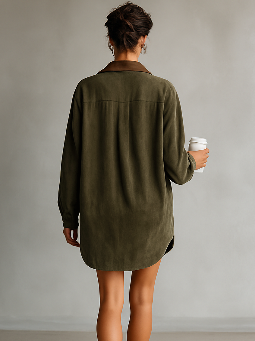 Robe mini en simili cuir simple et ample pour femmes avec col en cuir et conçue en pull MDA0233I3Y