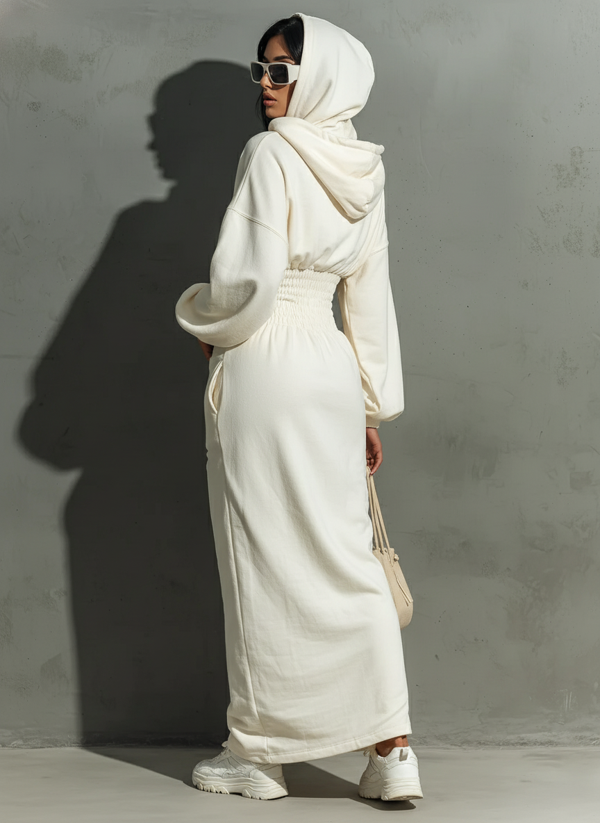 Robe maxi avec plis à la taille, avec capuche, style minimaliste pour femmes MDA1965L4Y