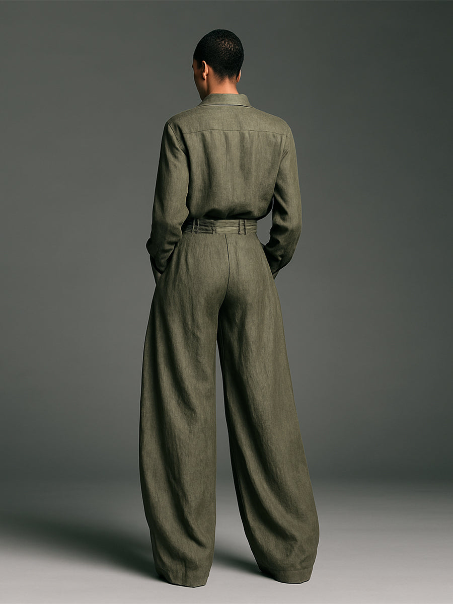 Ensemble double pour femmes en tissu de coton et lin avec un haut long et un pantalon large