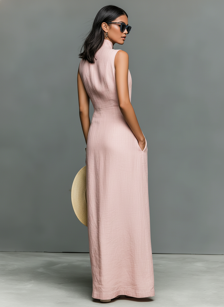 Robes maxi pour femmes au style minimaliste avec col montant et une fermeture MDZ1049C1Y
