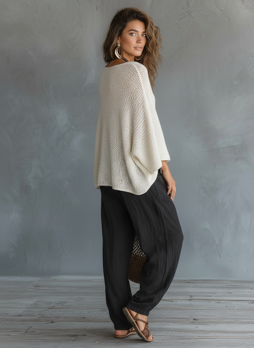Ensemble de pull léger avec manches cape et pantalon herm MDZ2685A8Y