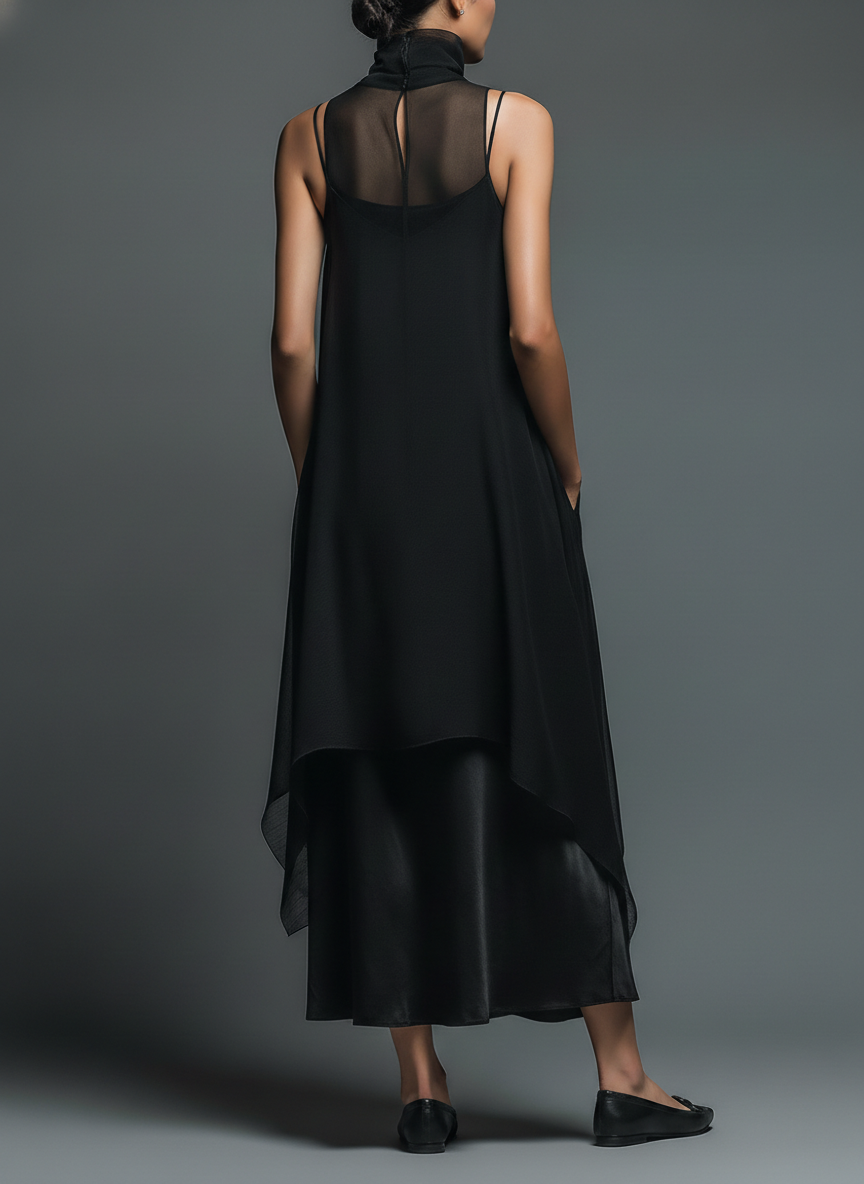 Robes de nuit minimalistes pour femmes en imitation acétate combinées avec une robe maxi à couche en chiffon MDZ2702A3Y