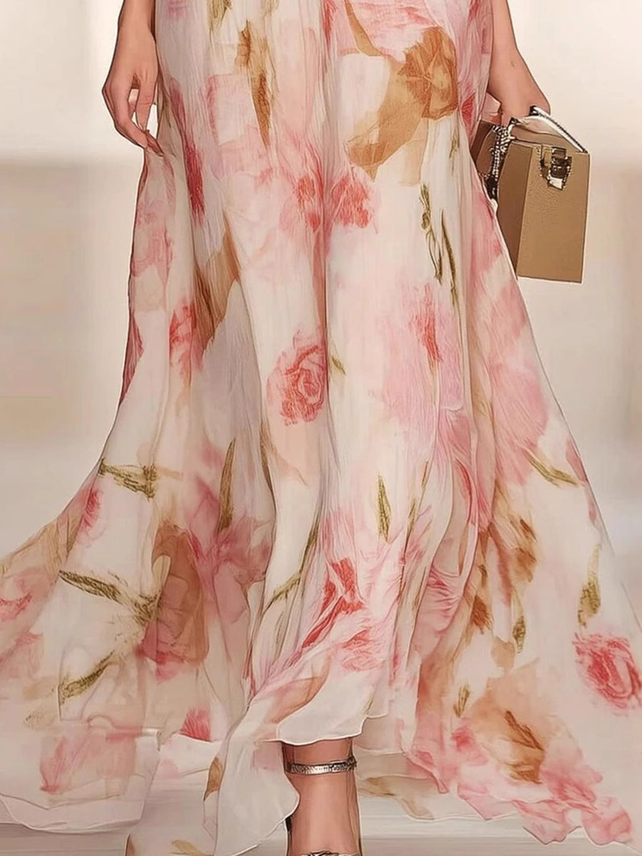 Robes avec décolleté en V et manches courtes imprimées florales avec volants