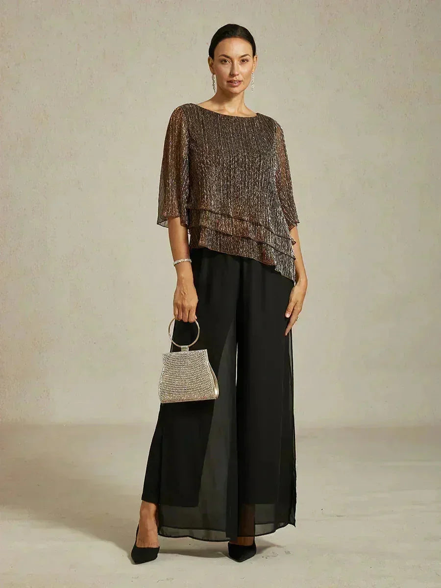 Chemise asymétrique en soie métallique plissée