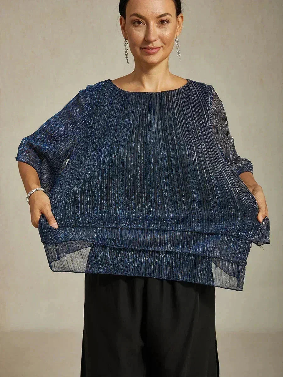 Chemise asymétrique en soie métallique plissée