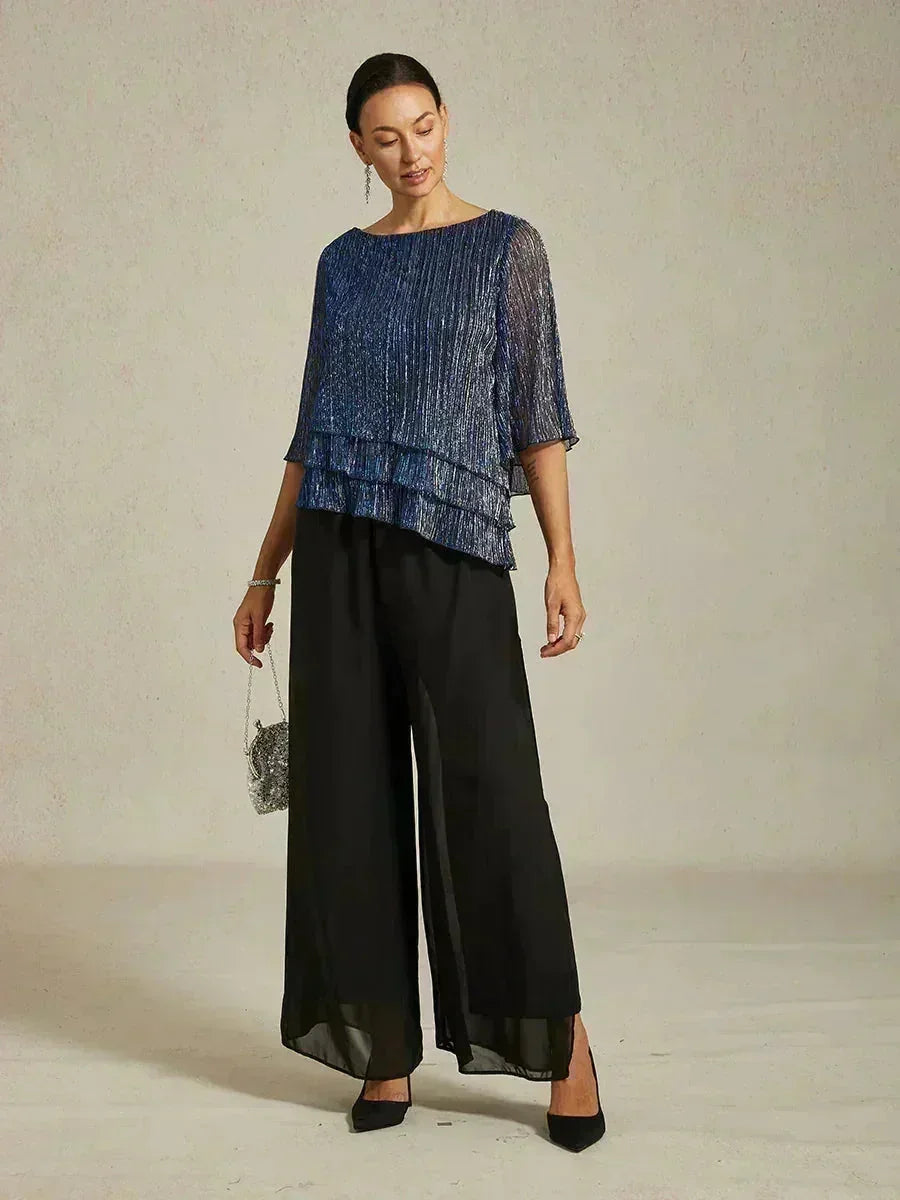 Chemise à couches asymétrique en chiffon froissé métallique