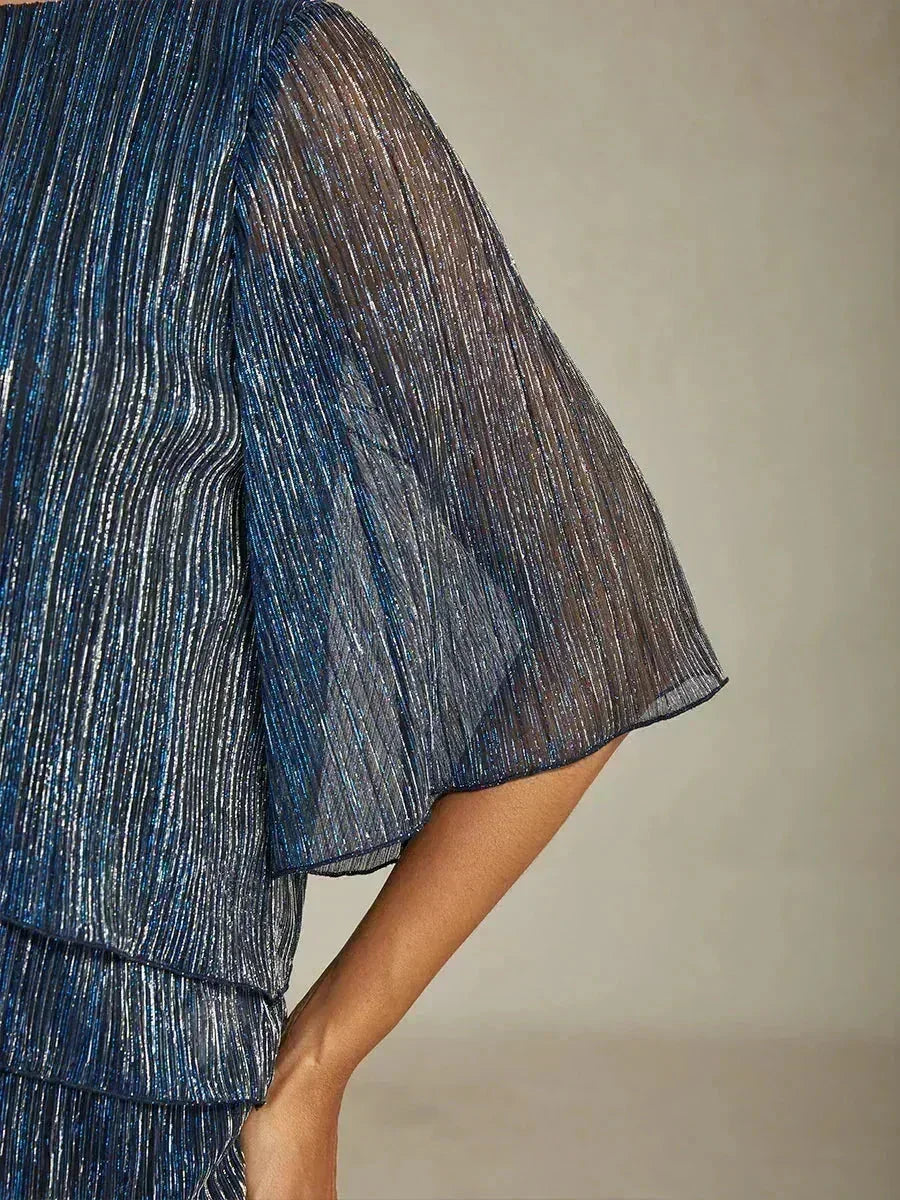 Chemise asymétrique en soie métallique plissée