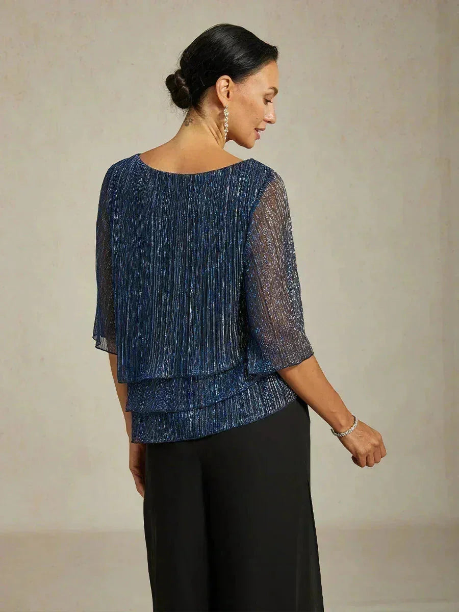 Chemise asymétrique en soie métallique plissée
