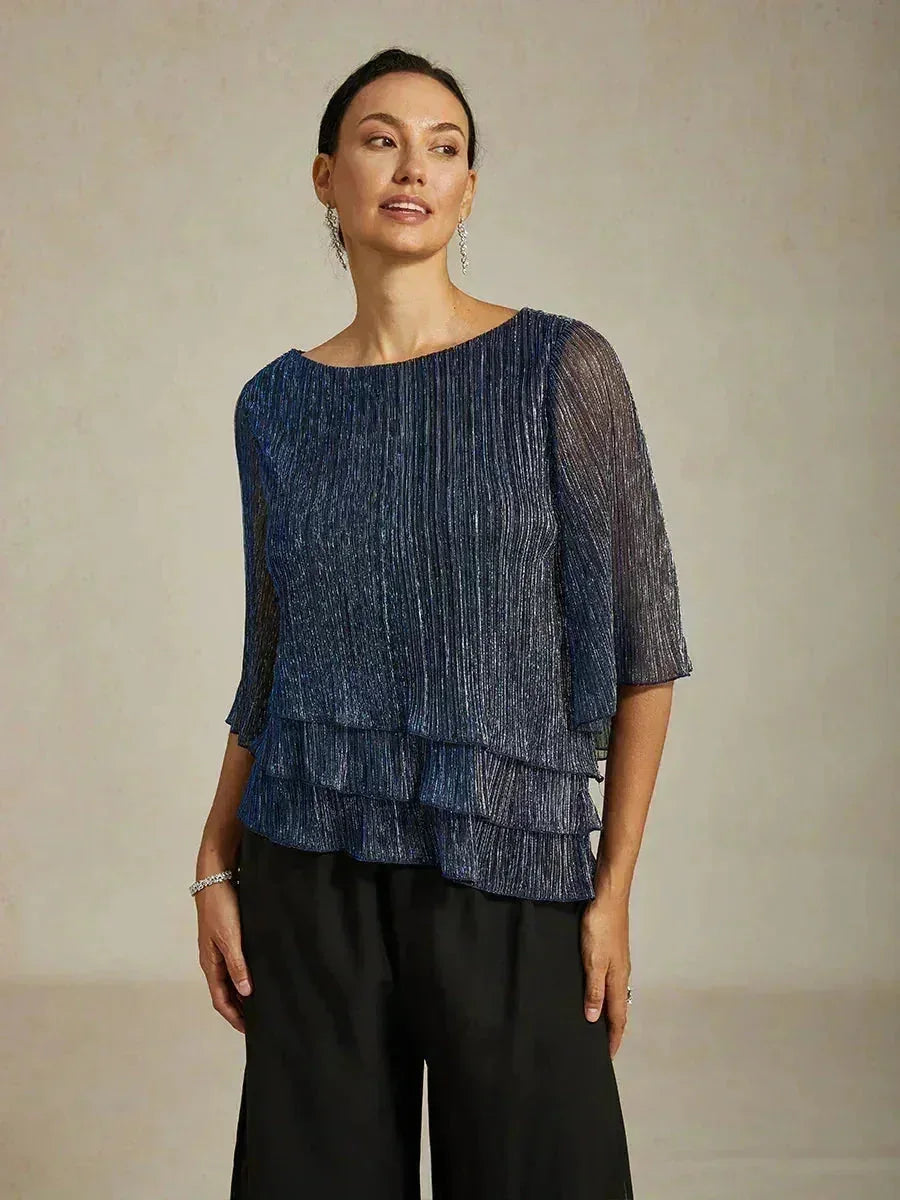Chemise asymétrique en soie métallique plissée