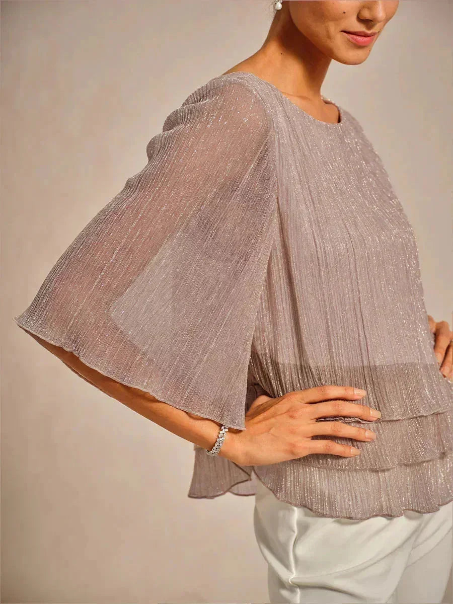 Chemise asymétrique en soie métallique plissée