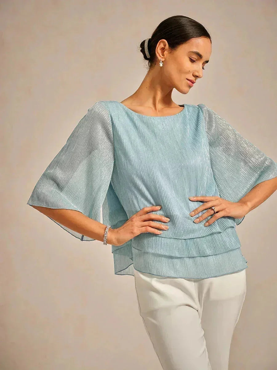 Chemise asymétrique en soie métallique plissée