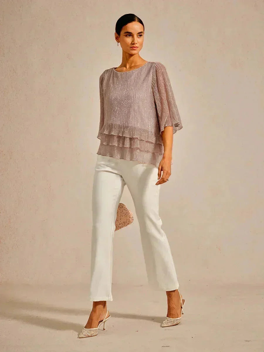 Chemise asymétrique en soie métallique plissée