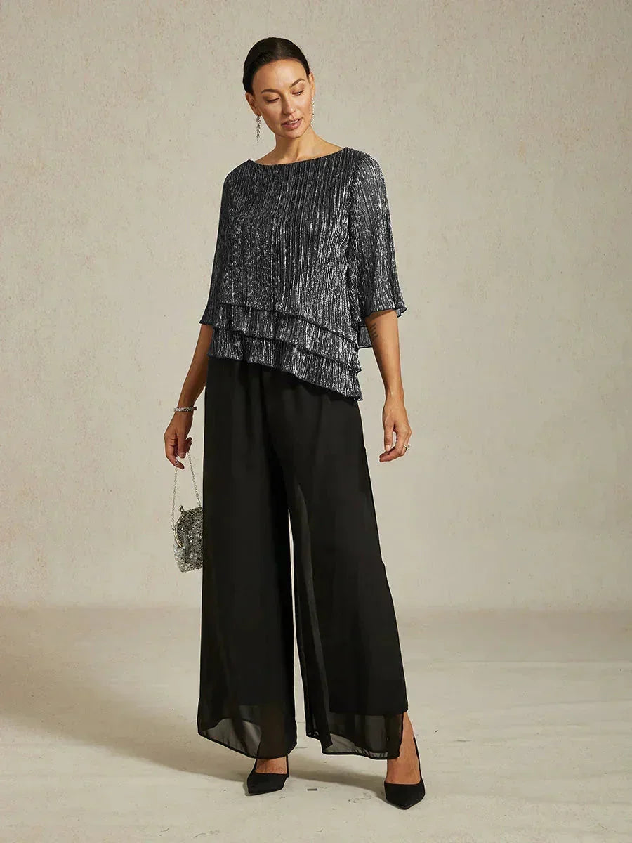 Chemise asymétrique en soie métallique plissée
